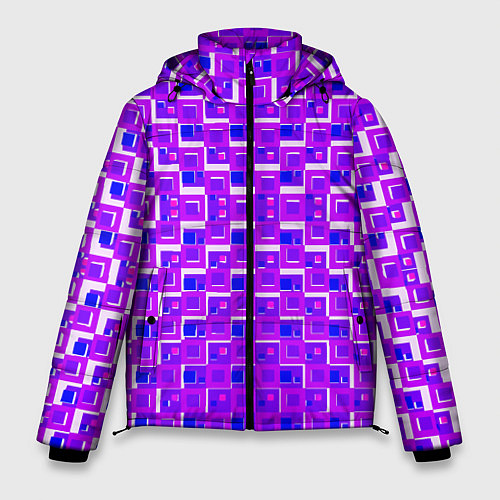 Мужская зимняя куртка Фиолетовые квадраты на белом фоне / 3D-Светло-серый – фото 1