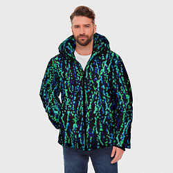 Куртка зимняя мужская Тёмный сине-зелёный паттерн мелкая мозаика, цвет: 3D-черный — фото 2