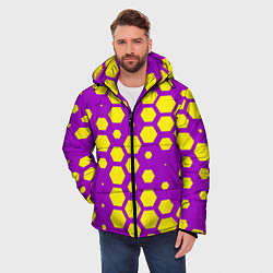 Куртка зимняя мужская Желтые соты на фиолетовом фоне, цвет: 3D-красный — фото 2