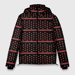 Куртка зимняя мужская Красные круги и полосы, цвет: 3D-светло-серый