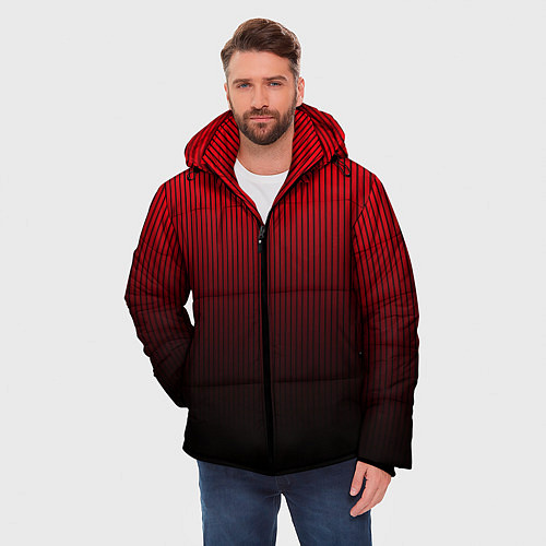 Мужская зимняя куртка Красно-чёрный градиент в полоску / 3D-Красный – фото 3