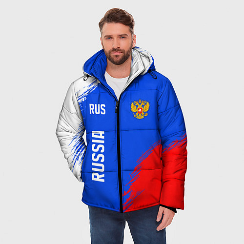 Мужская зимняя куртка Триколор и герб России / 3D-Красный – фото 3