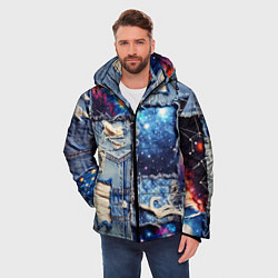 Куртка зимняя мужская Звездный небосвод - пэчворк, цвет: 3D-черный — фото 2