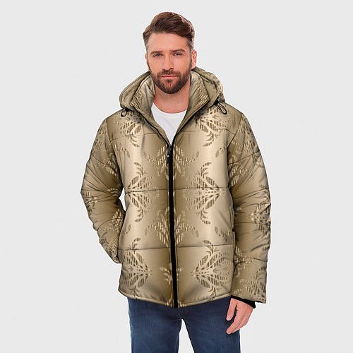 Мужская зимняя куртка Коричневый градиент с узором / 3D-Красный – фото 3