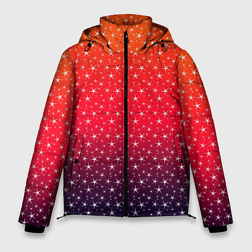 Мужская зимняя куртка Градиент оранжево-фиолетовый со звёздочками / 3D-Светло-серый – фото 1