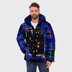 Куртка зимняя мужская Окно в пространство - синие кубы, цвет: 3D-светло-серый — фото 2