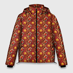 Куртка зимняя мужская Паттерн СССР звезды, цвет: 3D-черный