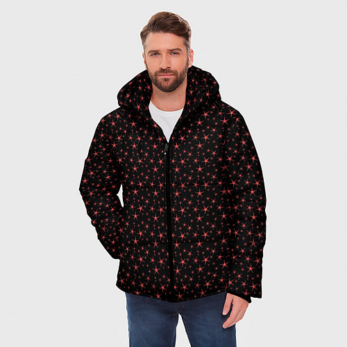 Мужская зимняя куртка Чёрный с розовыми звёздочками / 3D-Красный – фото 3