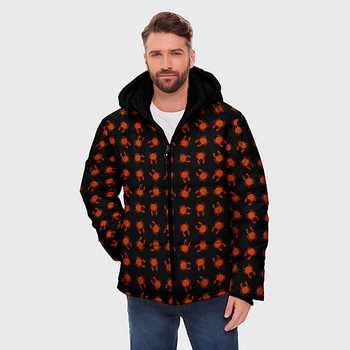 Мужская зимняя куртка Крабики на черном фоне / 3D-Красный – фото 3