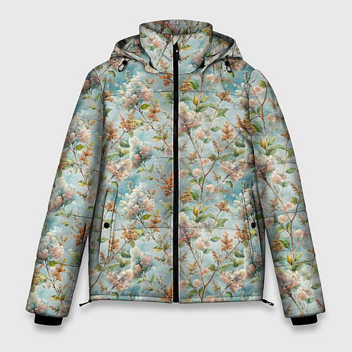 Мужская зимняя куртка Сирень цветы паттерн / 3D-Светло-серый – фото 1