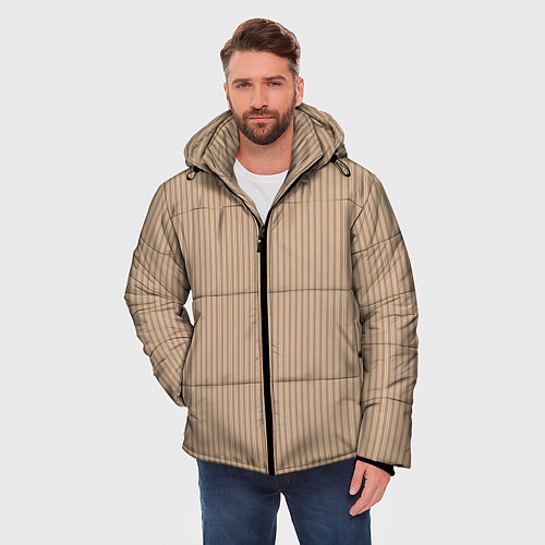 Мужская зимняя куртка Светлый коричневый в полоску / 3D-Светло-серый – фото 3