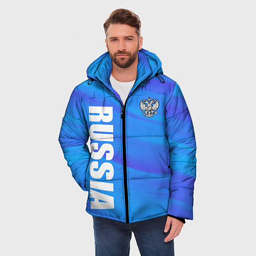 Мужская зимняя куртка Россия - синие волны / 3D-Красный – фото 3