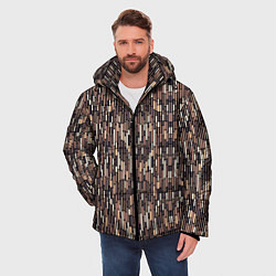 Куртка зимняя мужская Светло-коричневый паттерн полосочки, цвет: 3D-черный — фото 2