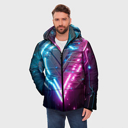 Куртка зимняя мужская Neon geometric abstraction - ai art, цвет: 3D-светло-серый — фото 2