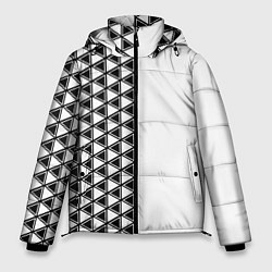 Куртка зимняя мужская Чёрные треугольники на белом фоне, цвет: 3D-черный