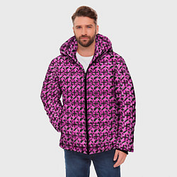 Куртка зимняя мужская Чёрные плюсики на розовом фоне, цвет: 3D-черный — фото 2