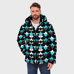Куртка зимняя мужская Синий с черным и белым геометрический узор, цвет: 3D-светло-серый — фото 2