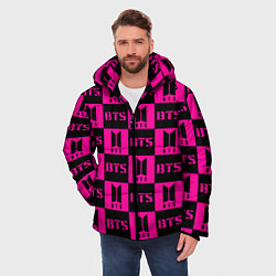 Куртка зимняя мужская BTS pattern pink logo, цвет: 3D-светло-серый — фото 2