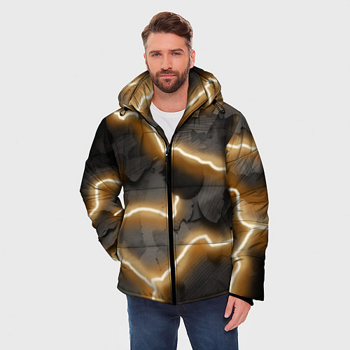Мужская зимняя куртка Электрический удар молнии паттерн / 3D-Светло-серый – фото 3