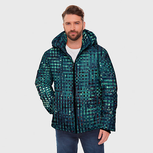 Мужская зимняя куртка Сине-бирюзовый абстрактный / 3D-Светло-серый – фото 3