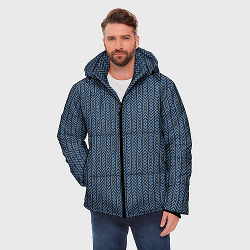 Мужская зимняя куртка Серо-синий текстурированные полосы / 3D-Светло-серый – фото 3