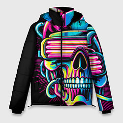 Куртка зимняя мужская Cyber skull - ai art neon, цвет: 3D-светло-серый