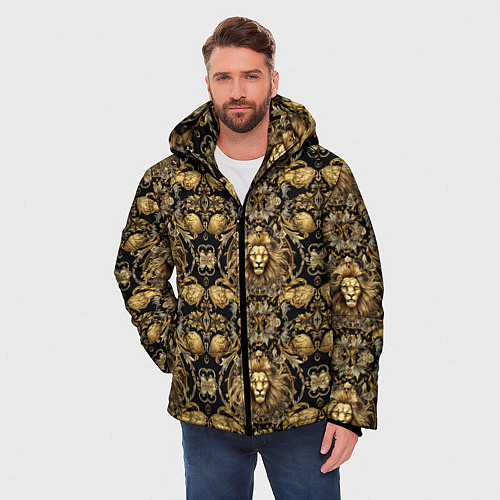 Мужская зимняя куртка Головы львов золотой паттерн / 3D-Красный – фото 3