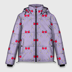 Куртка зимняя мужская Ягоды на сиреневом, цвет: 3D-светло-серый