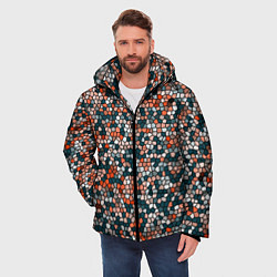 Куртка зимняя мужская Красно-бирюзовый паттерн мелкая мозаика, цвет: 3D-черный — фото 2