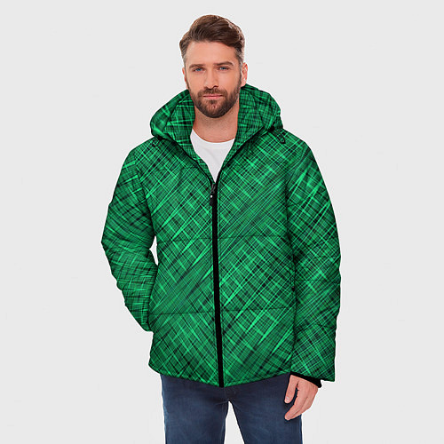 Мужская зимняя куртка Насыщенный зелёный текстурированный / 3D-Светло-серый – фото 3