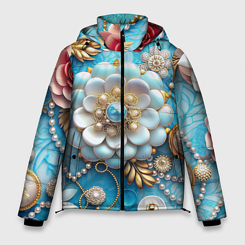 Мужская зимняя куртка Цветы и жемчуг / 3D-Светло-серый – фото 1