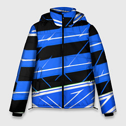 Куртка зимняя мужская Чёрно-белые полосы на синем фоне, цвет: 3D-светло-серый