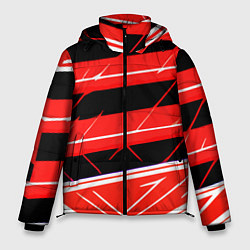 Мужская зимняя куртка Чёрно-белые полосы на красном фоне