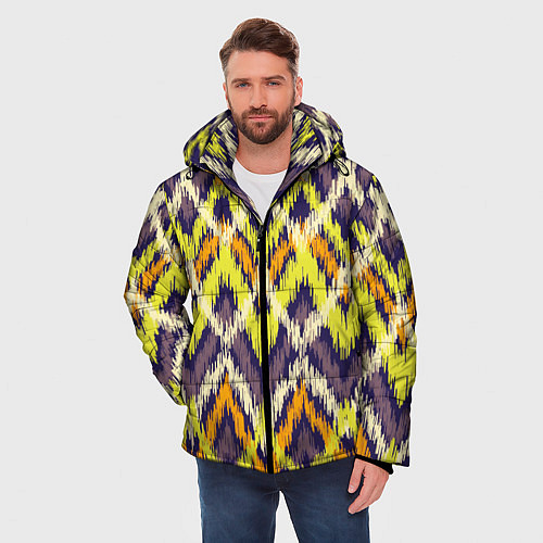 Мужская зимняя куртка Разноцветный ромбовидный орнамент / 3D-Светло-серый – фото 3