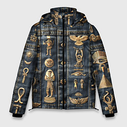 Куртка зимняя мужская Символы Египта на дениме, цвет: 3D-черный