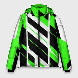 Куртка зимняя мужская Black and green stripes on a white background, цвет: 3D-светло-серый