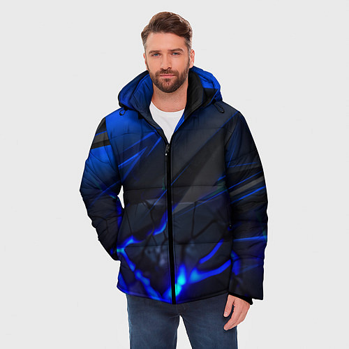 Мужская зимняя куртка Синяя абстракция с плитами / 3D-Красный – фото 3