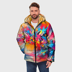 Куртка зимняя мужская Красочная абстракция - импрессионизм, цвет: 3D-красный — фото 2