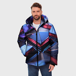 Куртка зимняя мужская Абстрактные фиолетовые плиты со свечением, цвет: 3D-светло-серый — фото 2