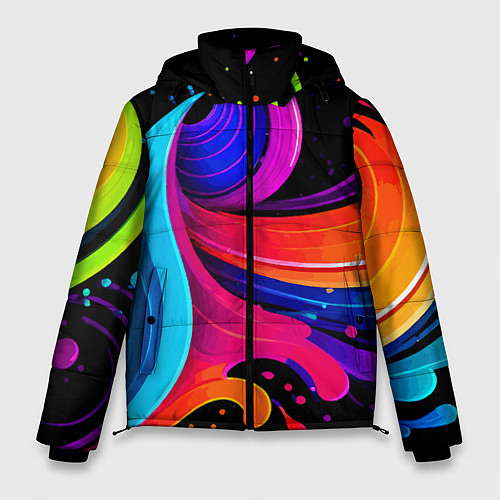 Мужская зимняя куртка Неоновая красочная абстракция - нейросеть / 3D-Светло-серый – фото 1