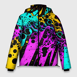 Куртка зимняя мужская Разноцветная неоновая абстракция - нейроарт, цвет: 3D-черный