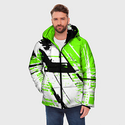 Куртка зимняя мужская Diagonal black and green stripes on a white backgr, цвет: 3D-красный — фото 2