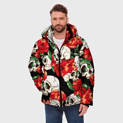 Куртка зимняя мужская Черепки и розы, цвет: 3D-черный — фото 2