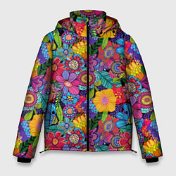 Куртка зимняя мужская Яркие цветы, цвет: 3D-черный