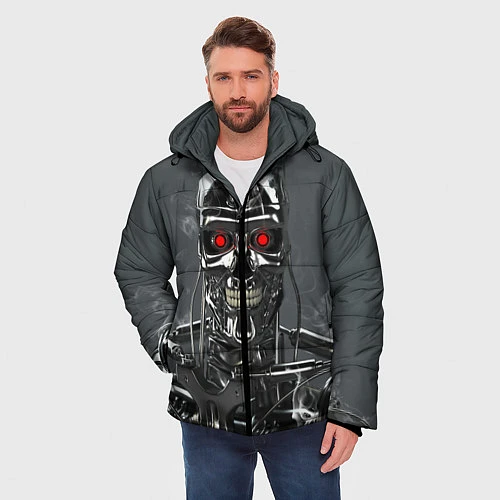 Мужская зимняя куртка Скелет Терминатора / 3D-Красный – фото 3