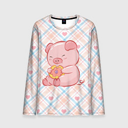 Мужской лонгслив Свинка ест пончик