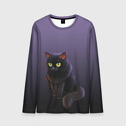 Лонгслив мужской Черный кот на фиолетовом, цвет: 3D-принт