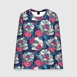 Лонгслив мужской Реалистичные черепа с розами, цвет: 3D-принт