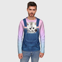 Лонгслив мужской Котенок в кармане, цвет: 3D-принт — фото 2