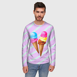 Лонгслив мужской Мороженое графический фон, цвет: 3D-принт — фото 2